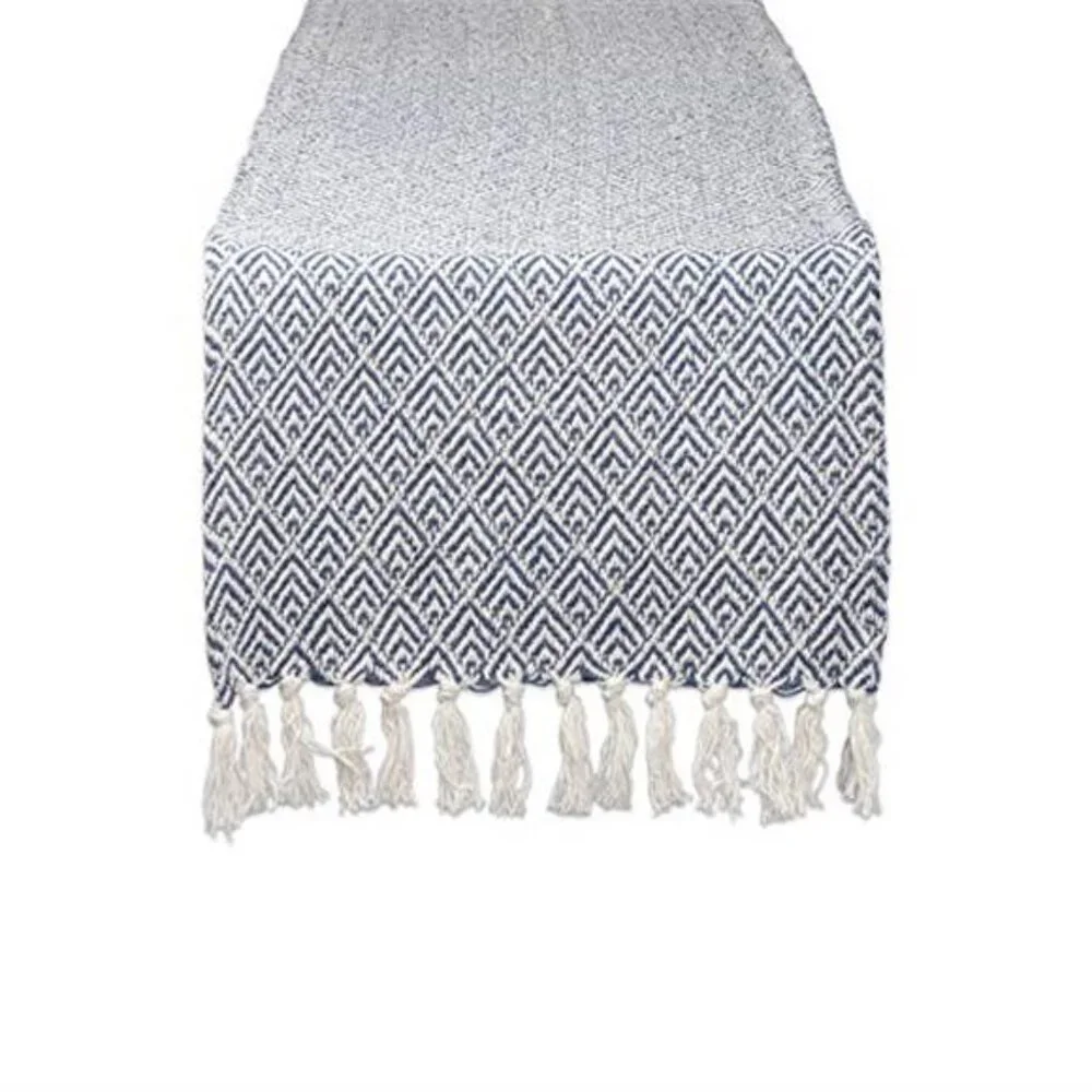 Braided Farmhouse Table Runner French Blue Cotton 15x72 Inches Home Dining Decor